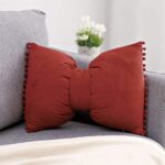 Velvet Throw Pillow with Pompoms, Decorative Solid Color Bowknit Lumbar Cushion with Insert