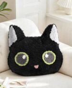 Black Cat Shaped Throw Pillow, Cute Decorative Plush Pillow for Couch, Sofa and Living Room