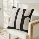 Black and Beige  Chunky Cushion Neutral Decorative Square Throw Cushion 18”x18”, Modern Abstract TuftedCushion Geometric Woven Cushions for Couch Bed Living Room, 1PC