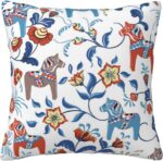 n Decorative Throw Cushions 18x18 Inch,Blue  Swedish Dala Horses and Kurbits FlowersCushion Cushion for Couch Sofa Bed Outdoor Living Room Farmhouse