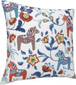 n Decorative Throw Cushions 18x18 Inch,Blue  Swedish Dala Horses and Kurbits FlowersCushion Cushion for Couch Sofa Bed Outdoor Living Room Farmhouse - Image 2