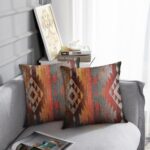 Set of 2  Throw Cushion 18x18 Inches Decorative Cushion Navajo Orange Red Grey Tribal Decor Rectangle Cushion with Hidden Zipper for Bedroom Sofa - Image 2