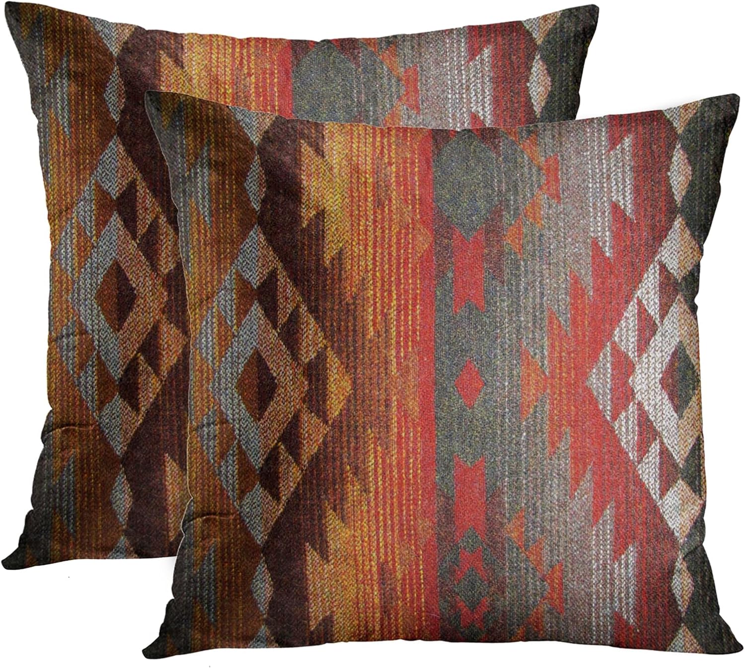 81IYbuze-oL._AC_SL1500_.jpg Set of 2 Throw Cushion 18x18 Inches Decorative Cushion Navajo Orange Red Grey Tribal Decor Rectangle Cushion with Hidden Zipper for Bedroom Sofa - Image 1