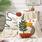 Abstract  Cushions Tufted Mid Century Modern Throw Pillows Minimalism Aesthetic Textured Cushion Sun Leaf  Pillows Decorative Throw Pillows for Bed Couch Sofa,18x18 - Image 2