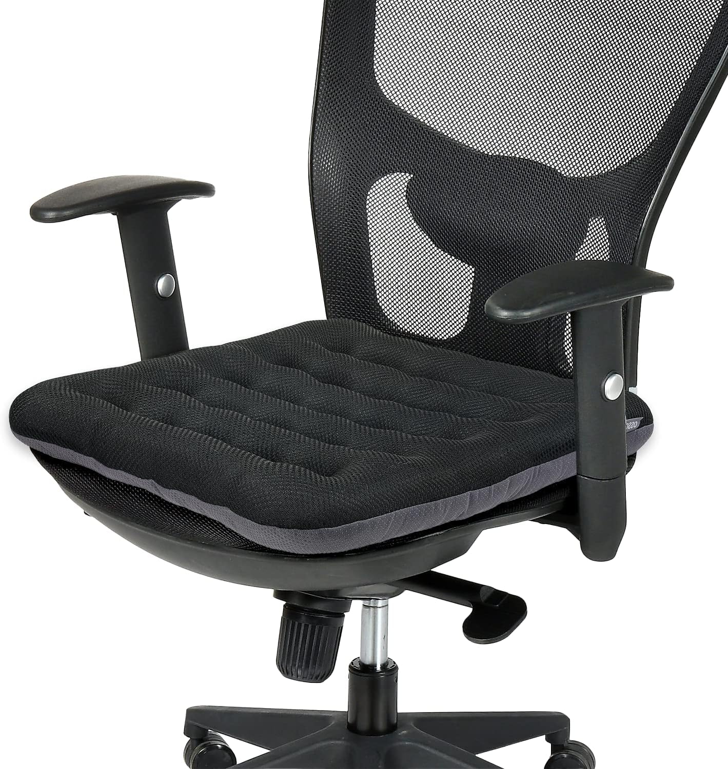 81lNBn2XO0L._AC_SL1500_.jpg Excellent Support Effect Office Chair Cushion 1 Pack, Luxury Air Mesh Breathable Non-Slip Desk Computer Seat Cushion, Kitchen Dining Room Square Chair Pad (1 Count, Black) - Image 1