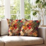 Floral Patchwork Print Throw Cushions 18x18 Inches Set of 2 |  Garden Cushion Cases |  Cushions for Living Room Couch Sofa | Spring Summer Home Decor - Image 2