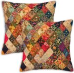 Floral Patchwork Print Throw Cushions 18x18 Inches Set of 2 |  Garden Cushion Cases |  Cushions for Living Room Couch Sofa | Spring Summer Home Decor
