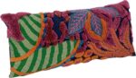 Embroidered Fabric Indoor/Outdoor Lumbar Pillow with Botanicals and Tufting, Multicolor