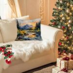 Abstract Mountain Cushions 18x18, Watercolor Forest Meadow Brook  Sunset Nature Landscape Decorative Throw Cushions for Home Bedroom Living Room - Image 2