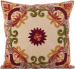 Embroidered Floral Design Cotton Poly Filled Throw Pillow, 18", Multi